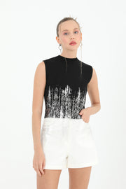Soul Kadın Varak Baskılı Kolsuz Crop Top