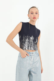 Soul Kadın Varak Baskılı Kolsuz Crop Top