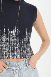 Soul Kadın Varak Baskılı Kolsuz Crop Top
