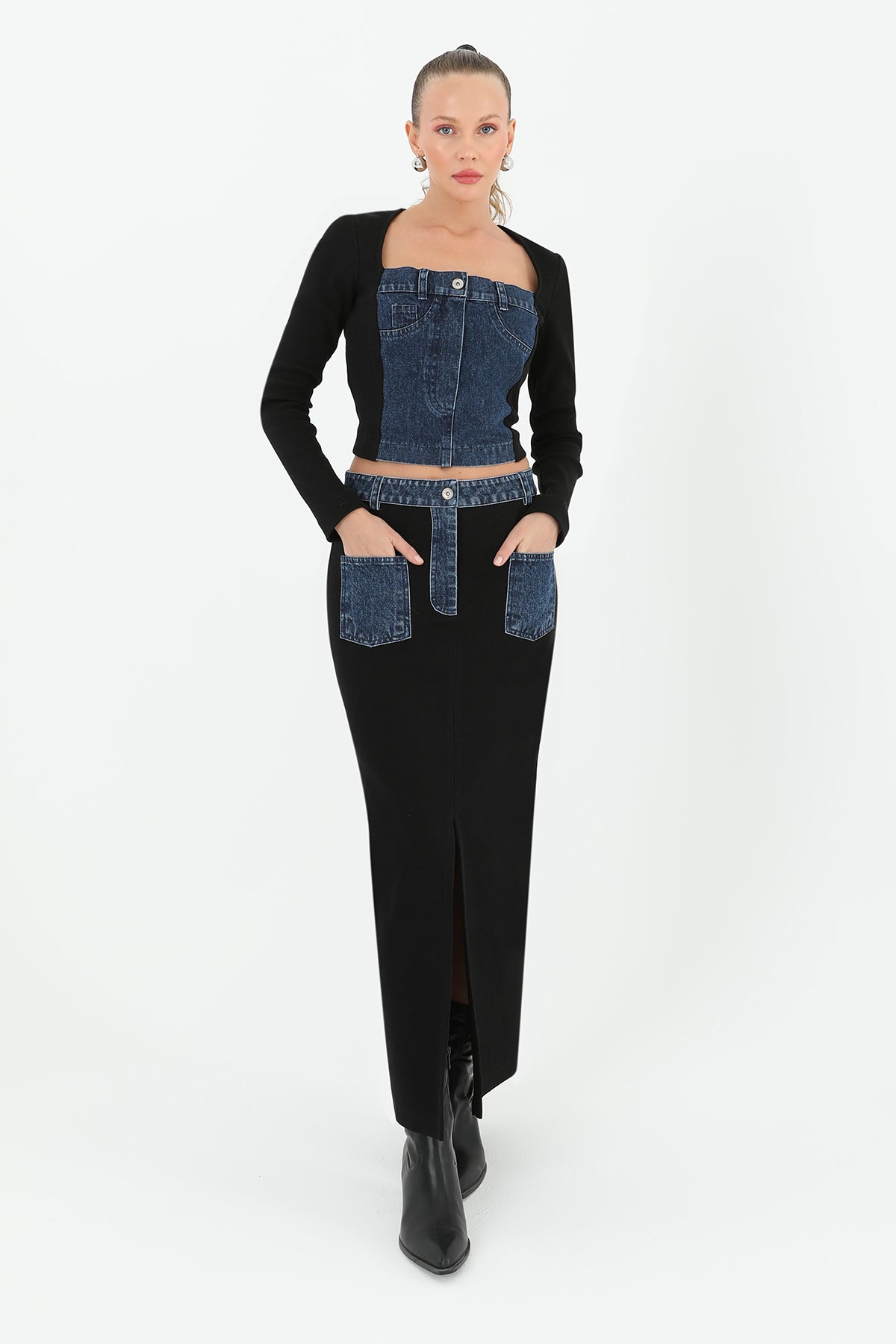 Soul Kadın Ribanalı Denim Cepli Etek