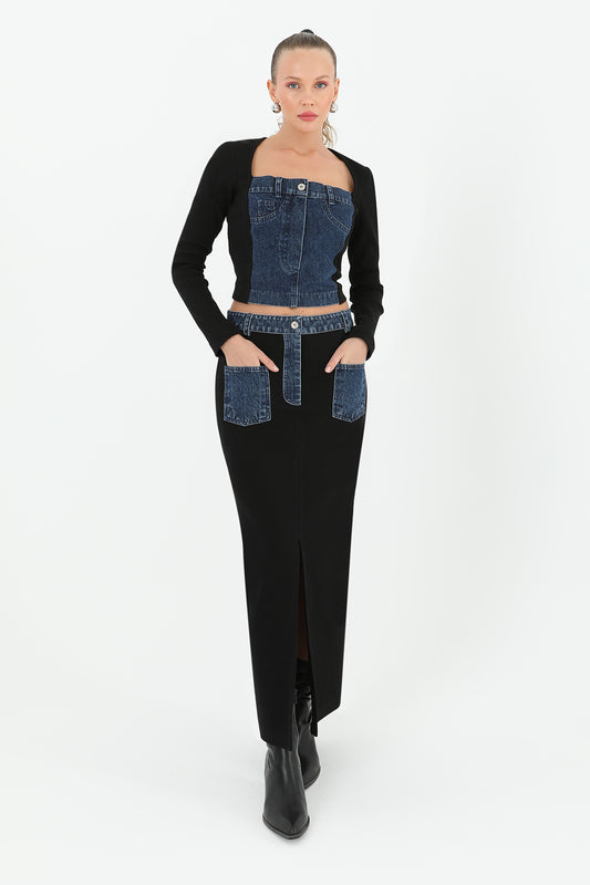 Soul Kadın Ribanalı Denim Cepli Etek