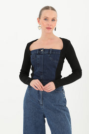 Soul Kadın Ribanalı Denim Bluz