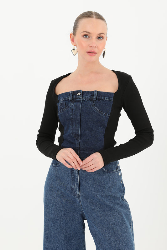 Soul Kadın Ribanalı Denim Bluz