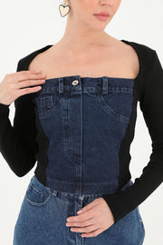 Soul Kadın Ribanalı Denim Bluz