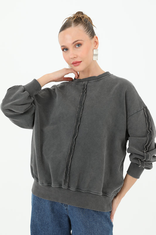 Soul Kadın Dikiş Detaylı Eskitme Sweatshirt