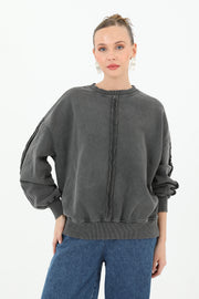 Soul Kadın Dikiş Detaylı Eskitme Sweatshirt