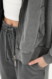 Soul Kadın Fermuarlı Kapüşonlu Eskitme Sweatshirt