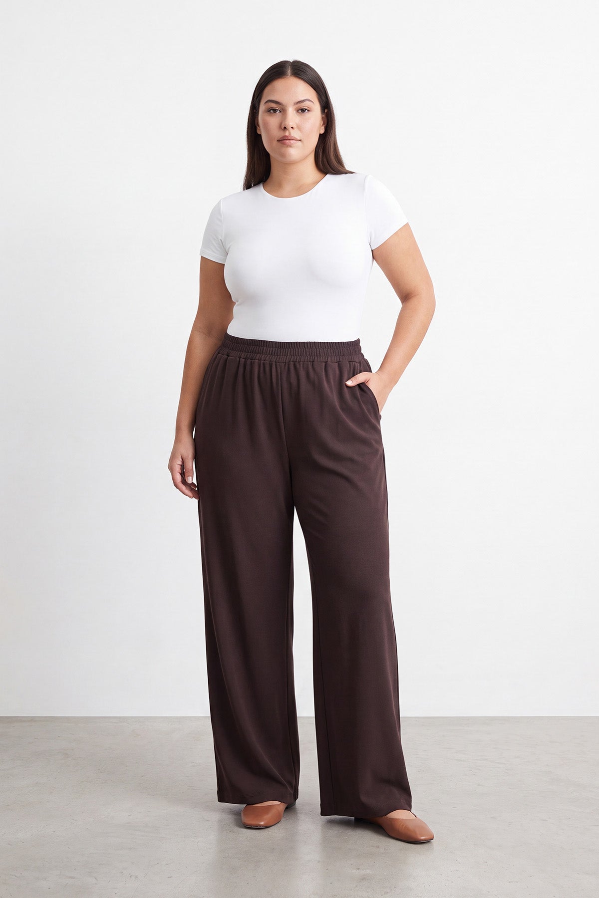 PUANE PLUS Büyük Beden Beli Lastikli Bol Paça Pantolon