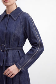 Biye Kemerli Uzun Etekli Denim Takım