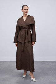 Kuşaklı Şal Yaka Ceket Etek Takım