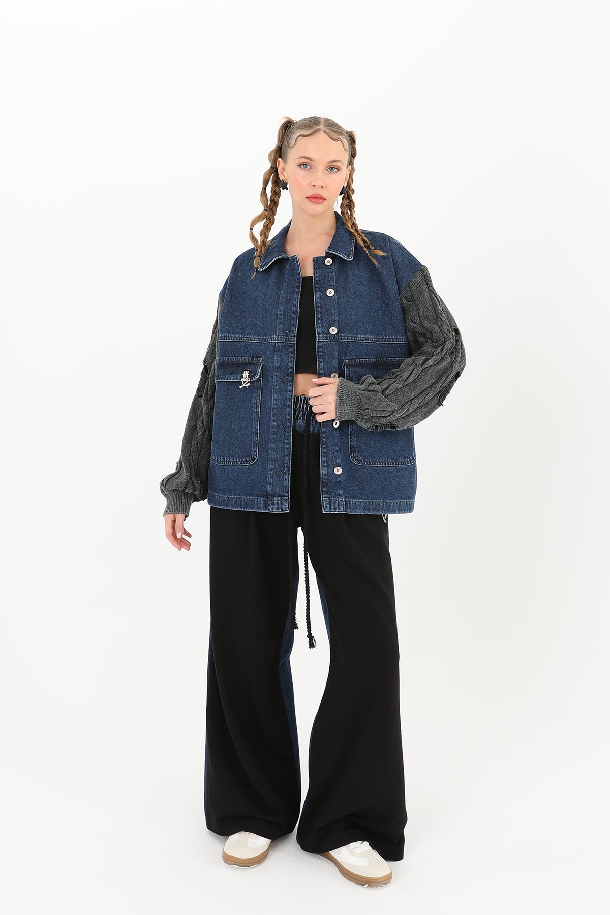 Soul Kadın Triko Kol Detaylı Denim Ceket