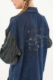 Soul Kadın Triko Kol Detaylı Denim Ceket