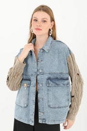Soul Kadın Triko Kol Detaylı Denim Ceket
