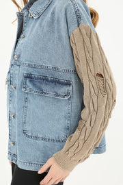Soul Kadın Triko Kol Detaylı Denim Ceket