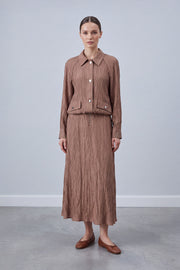 Kırışık Dokulu Cepli Ceket Etek Takım